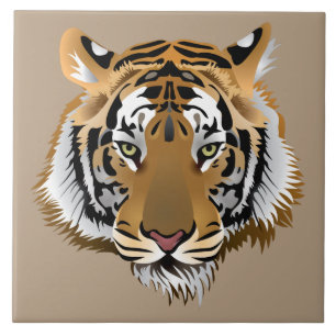 Animated Tiger's Face Ceramic Tile