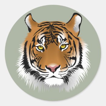 Animated Tigers Face Classic Round Sticker by paul68 at Zazzle