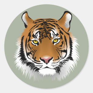 Animated Tigers Face Classic Round Sticker