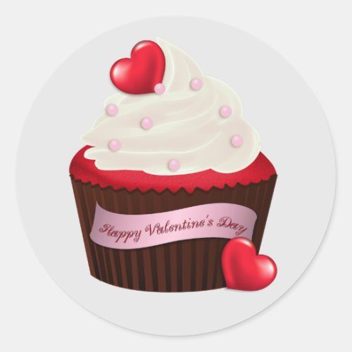 Animated Valentines Day Cupcake Classic Round Sticker