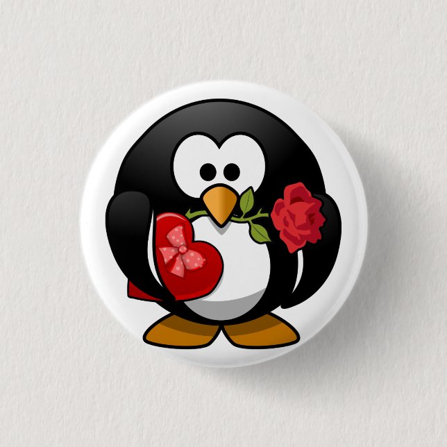 Animated Valentine's Day Penguin Pinback Button (Front)