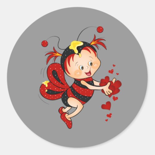 Animated Valentines Day Red Bee Classic Round Sticker