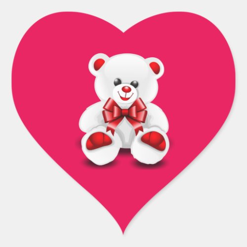 Animated Valentines Day White Teddy Bear Heart Sticker