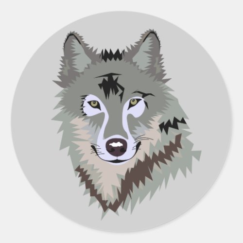 Animated Wolf Face Classic Round Sticker