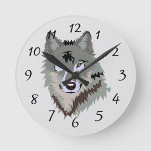 Animated Wolf Face Round Clock