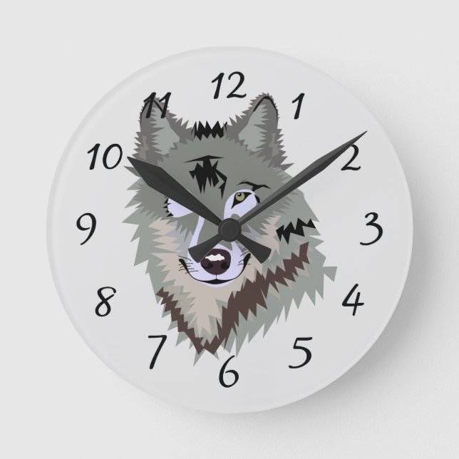 Animated Wolf Face Round Clock (Front)