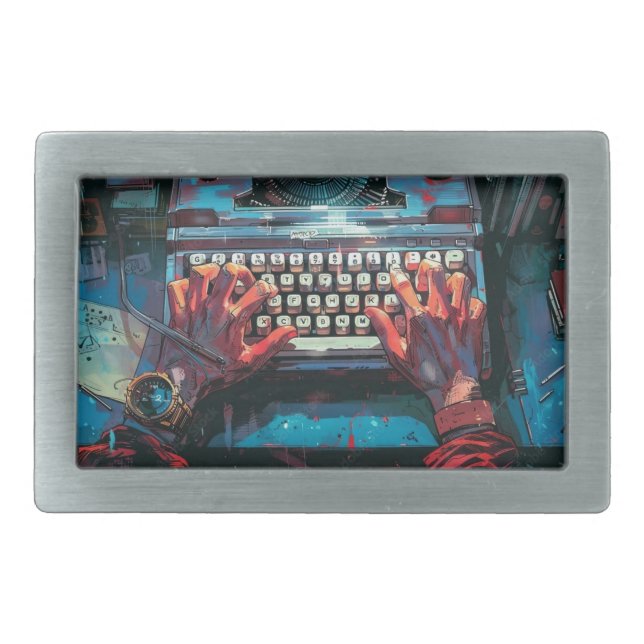 Animated Writer Rect Belt Buckle (Front)