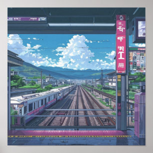 Anime Aesthetic Inside Train Station Landscape Art Poster