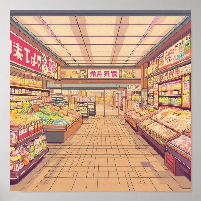 Anime Aesthetic Japanese Supermarket Interior Poster (Front)