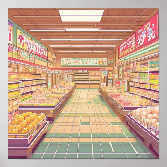 Anime Aesthetic Japanese Supermarket Interior Poster (Front)