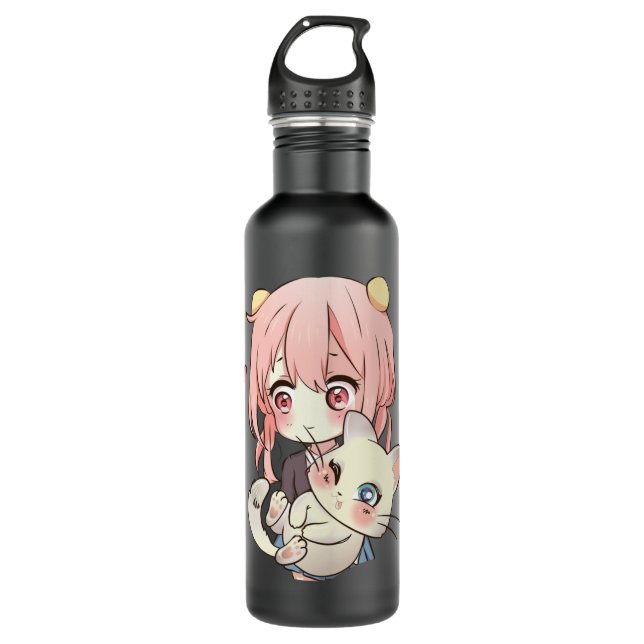 Anime and Cats Lover for Teen Manga kawaii Graphic Stainless Steel Water Bottle (Front)