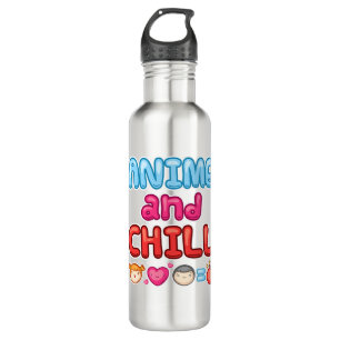 Anime and Chill Manga Otaku Funny Stainless Steel Water Bottle