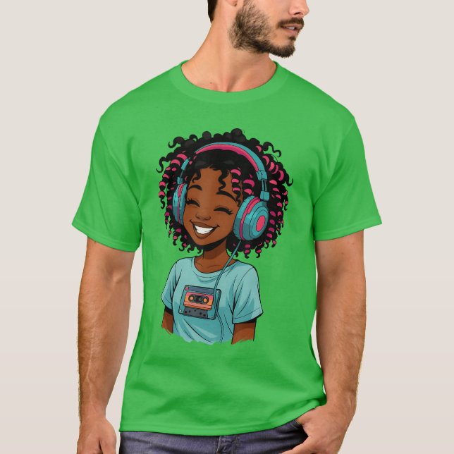 Anime and Music Afro Black Girl Women Anime Africa T-Shirt (Front)