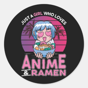 Anime and Ramen Girl Otaku Retro Japanese Manga Classic Round Sticker