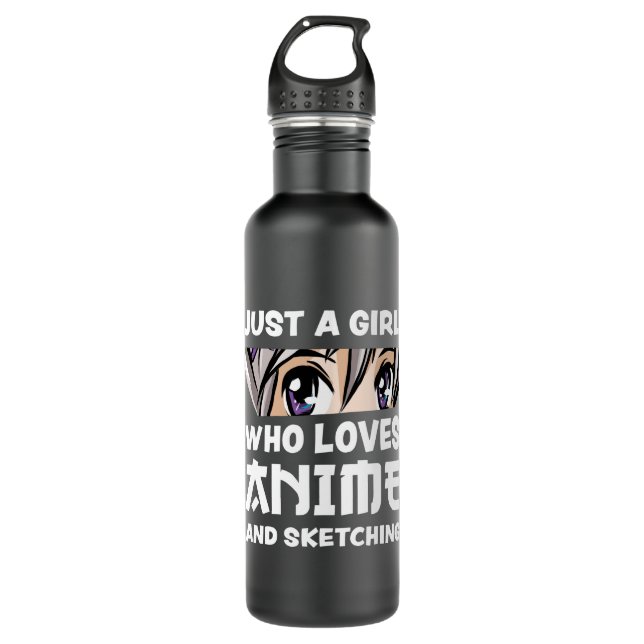 Anime and Sketching Manga Girl Gift Cute Stainless Steel Water Bottle (Front)