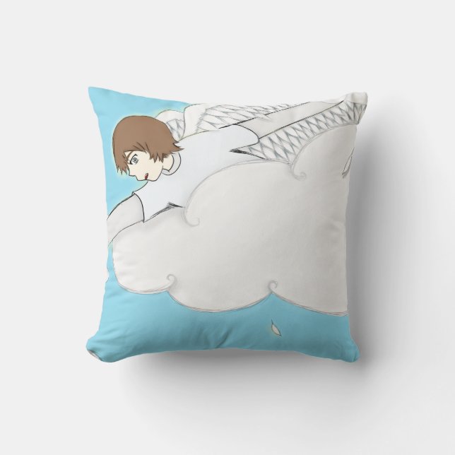 Anime Angel Boy Reaching Out From Clouds Throw Pillow (Front)