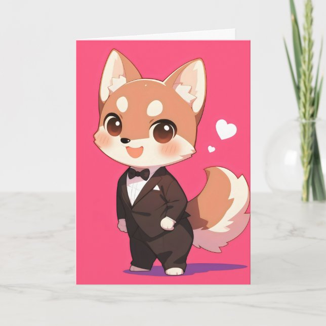 Anime Animal Fox Suit Holiday Card (Front)