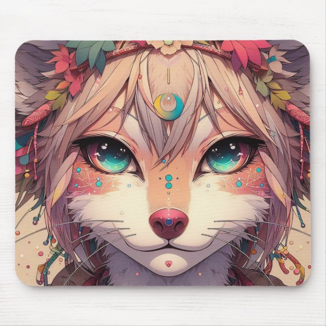 Anime animal mouse pad, anime cat mouse pad (Front)