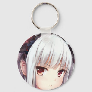 Anime annoyed silver-haired girl with garnet eyes keychain