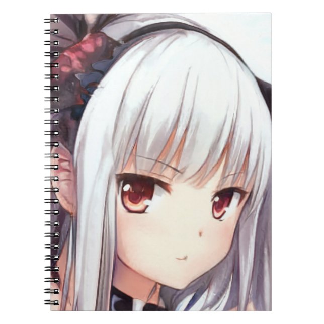 Anime annoyed silver-haired girl with garnet eyes  notebook (Front)