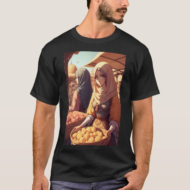 Anime Arab Women on a Bazar in Middle Eastern City T-Shirt (Front)