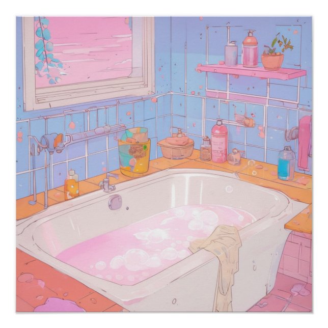Anime Bathroom Aesthetic Art Print (Front)