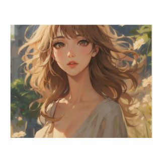 Anime beautiful girl wood wall art