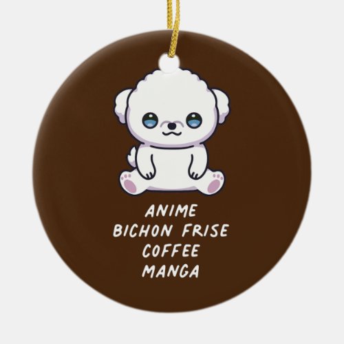 Anime Bichon Frise Coffee Manga Kawaii Dog Lover Ceramic Ornament