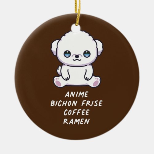Anime Bichon Frise Coffee Ramen Kawaii Dog Lover Ceramic Ornament