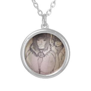anime big bosom waifu silver plated necklace