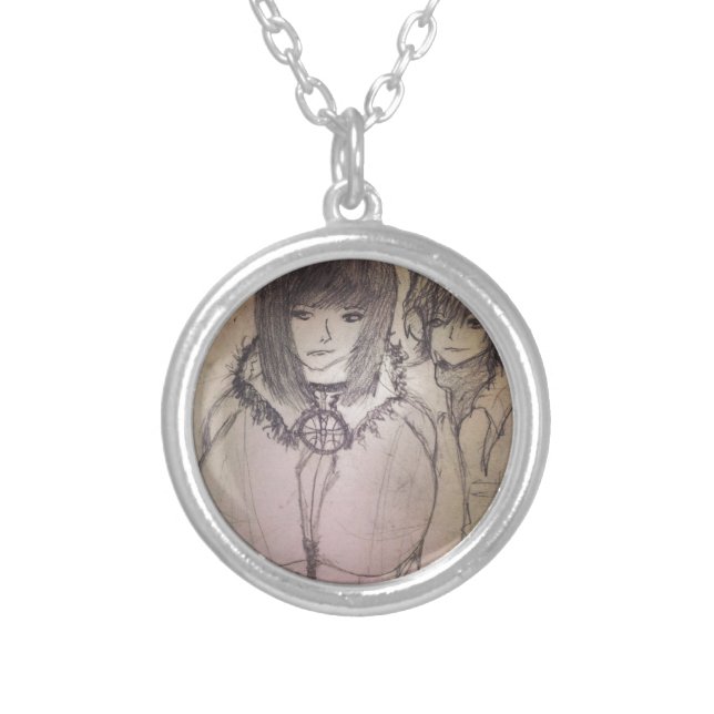 anime big bosom waifu silver plated necklace (Front)