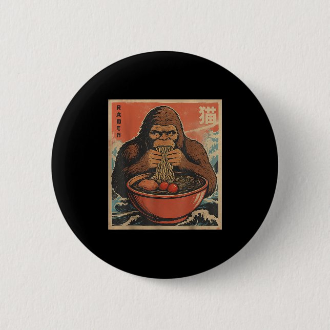 Anime Bigfoot Ramen Japanese Funny Kawaii Gift Men Button (Front)