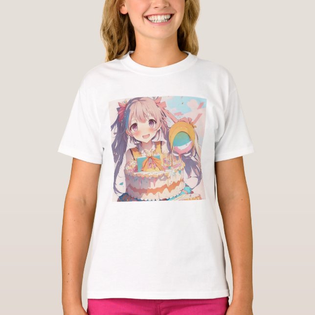 Anime Birthday Girl Pastel Colors T-Shirt (Front)