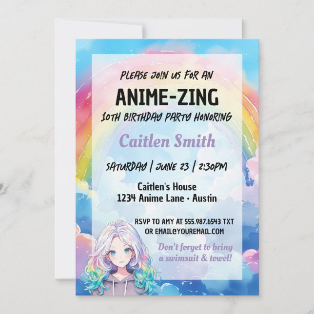 Anime Birthday Rainbow Anime-zing Invitation (Front)