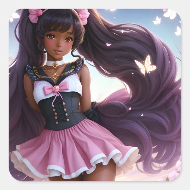 Anime Black Female Character Animecore Square Sticker (Front)