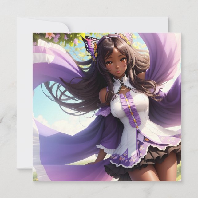 Anime Black Girl Purple Animecore Invitation (Front)