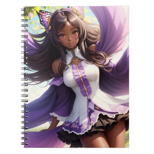 Anime Black Girl Purple Animecore Notebook