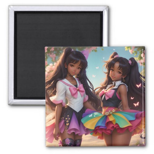 Anime Black Girls Rainbow Animecore Magnet