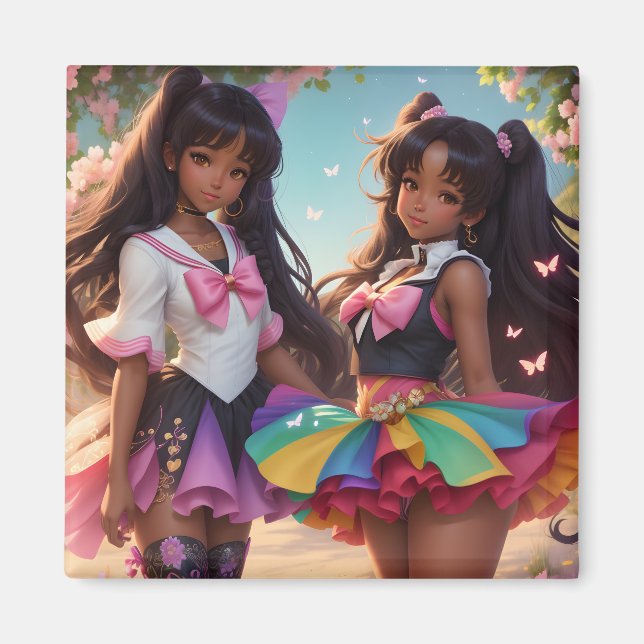 Anime Black Girls Rainbow Animecore Magnet (Front)