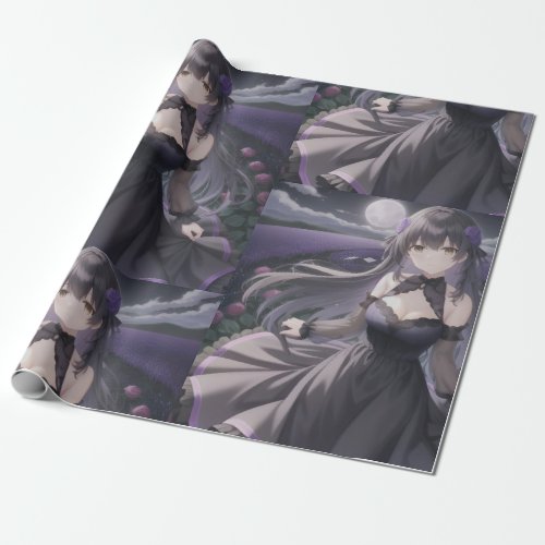 Anime Black  Purple Wrapping Paper
