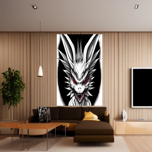 Anime black white and red dragon  AI Art Poster