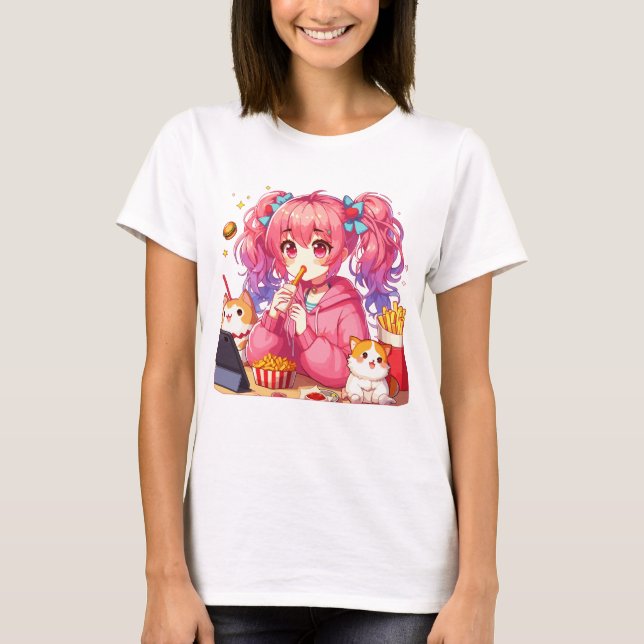 Anime Bliss: Girl, Potatoes, and Pet T-Shirt (Front)