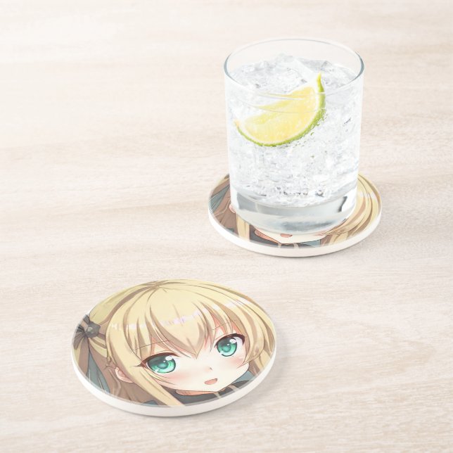 Anime blond-haired girl emerald green eyes  coaster (Side)