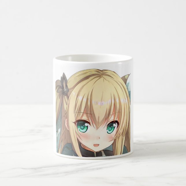 Anime blond-haired girl emerald green eyes  coffee mug (Center)