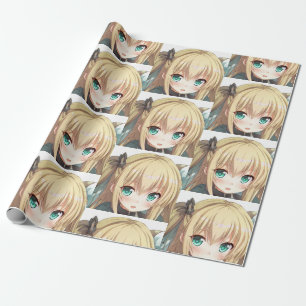 Anime blond-haired girl emerald green eyes wrapping paper
