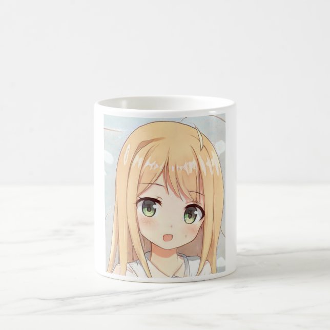 Anime blond-haired girl green eyes coffee mug (Center)