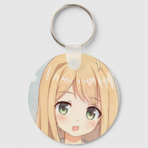 Anime blond-haired girl green eyes  keychain