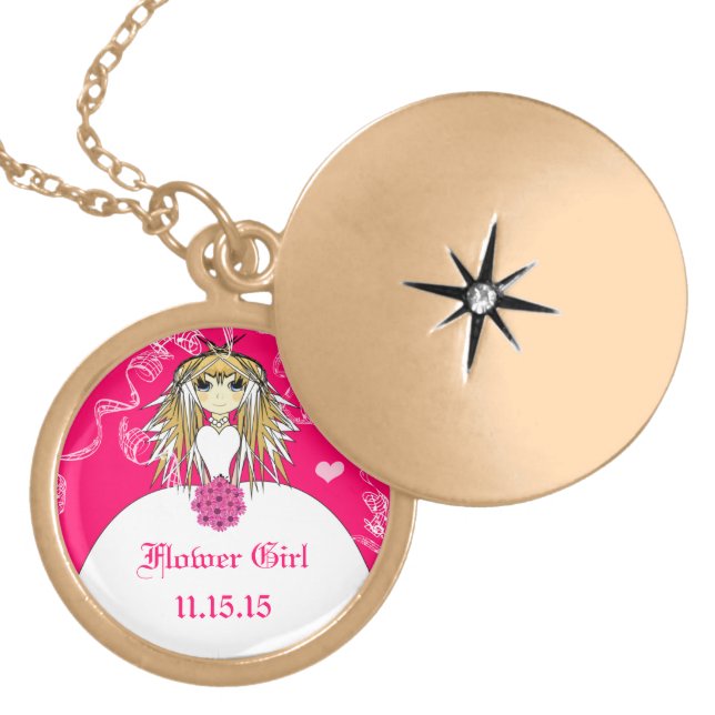 Anime Blonde Fuchsia Wedding Flower Girl Necklace (Front)