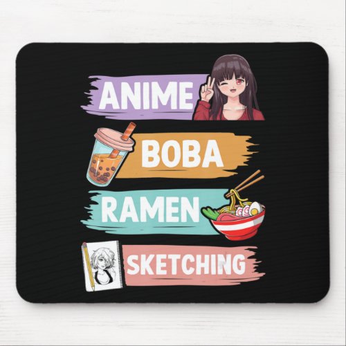 Anime Boba Ramen Sketching Otaku Kawaii Anime Girl Mouse Pad