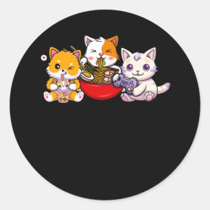 Anime Boba Tea Bubble Tea Gaming Gamer Ramen Cat J Classic Round Sticker